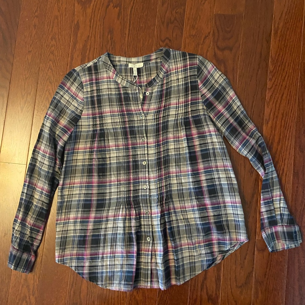 Joie Blue and Pink Button Down Shirt Casual Plaid